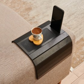 Resim Mobitell Deri Detaylı Telefon Tutuculu Koltuk Sehpası - Siyah 