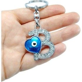 Resim Nazar Boncuğu B Harfi Anahtarlık / Araba Dikiz Ayna Süsü Metal Hediyelik Aksesuar 