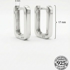 Resim 925 Ayar Gümüş Rodyum Kaplama Dikdörtgen Huggie Halka Küpe - Orta Boy 3mm En 