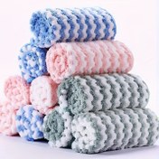 Resim 10 Adet Ultra Emici Mikrofiber Mutfak Havlusu - Yağ & Tüy Bırakmayan, Bulaşıklar & Tezgahlar İçin Mükemmel, Kolay Temizlenir, Modern Tarz, Kare, Sadece Elde Yıkama, Mavi, Pembe & Yeşil Çizgili 