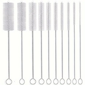 Resim 10 adet, çoklu özellikler, paslanmaz çelik saplı yumuşak kıllı pipet fırçası - temizlik fırçası - cam, silikon ve metal boru fırçası için uygun - çaydanlıklar, fincanlar, süt şişeleri, test tüp fırçaları, mini mikro şişeler vb. için mükemmel, temizlik malzemeleri, temizlik araçları 