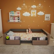 Resim Ninnimo Çocuk Kahverengi Cepli Montessori Yatağıı M1-42 