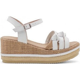 Resim Zorde Dolgu Topuk Hasırlı Kadın Sandalet - Beyaz - 38 Beyaz 