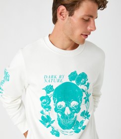 Resim Kuru Kafa Baskılı Sweatshirt Şardonlu Bisiklet Yaka 
