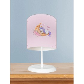 Resim Mekta Home Bebek ve Çocuk Odası Aya Sarılan Unicorn Desenli Pembe Abajur 