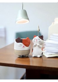 Resim Utangaç Kedi Temalı Not Tutucu Ve Kedi Saksı Seti Hediyelik Ofis Seti Turuncu 