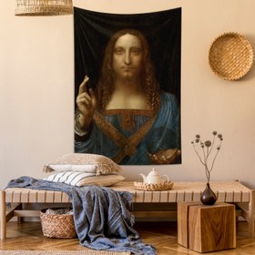 Resim Salvator Mundi Tablosu / Leonardo da Vinci Duvar Örtüsü - 100 cm x 135 cm 