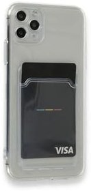 Resim iPhone 11 Pro Max Kılıf Kartlıklı Şeffaf Silikon Kapak + Ekran Koruma + Kablo Koruyucu Şeffaf 