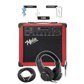 Resim Midex MGA-25RD-PAK 25 W USB Bluetooth ve Şarjlı Elektro Gitar Amfisi (Amfi Mikrofon Stand Kulaklık Jack Kablo) 