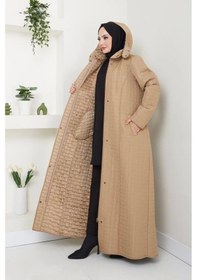 Resim İçi Kürklü Tam Boy Kaban Mont - Bej / M0102 Bej 