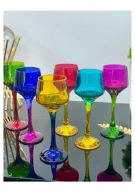 Resim 6 Lı Cam Renkli Ayaklı Kahve Yanı Su Bardağı Sunumluk Bardak 