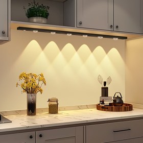 Resim 2 adet LED Hareket Sensörlü Dolap Işığı, Tezgah Altı Dolap Işığı, Kablosuz Manyetik USB Şarjlı Mutfak Gece Lambası 