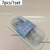 Resim 7 parçalı Dayanıklı Metal Pergel Seti - Renkli Kalemler, Cetvel, Açılı Cetvel ve Kalemtıraş ile Sınav Uygun Pergeller - Öğrenciler için Temel Çizim Araçları (Kutu Dahil) 