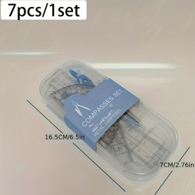 Resim 7 parçalı Dayanıklı Metal Pergel Seti - Renkli Kalemler, Cetvel, Açılı Cetvel ve Kalemtıraş ile Sınav Uygun Pergeller - Öğrenciler için Temel Çizim Araçları (Kutu Dahil) 