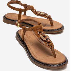 Resim Luvishoes Tıana Taba Süet Hakiki Deri Tokalı Parmak Arası Kadın Sandalet 