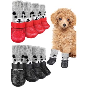 Resim 4 Adet Su Geçirmez Köpek Çorabı Kaymaz Kauçuk Tabanlı - Küçük, Orta ve Büyük Köpekler & Kediler için Pati Koruyucular, Ayarlanabilir Cırt Cırt Bant Kayış, Dayanıklı Polyester Malzeme, Sert Ahşap Zeminlerde Dış Mekan Kullanımı İçin Mükemmel, Yansıtıcı Köpek Botları | Fonksiyonel Evcil Hayvan Giyimi | Kaymaz Köpek Botları, Su Çorapları 