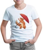 Resim Cute Squirrel Holding An Umbrella Beyaz Çocuk Tshirt 001 