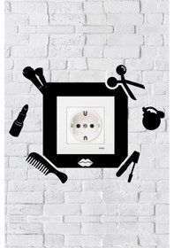 Resim Kuaför Temalı Dekoratif Priz Çerçevesi İç Ölçü 8,4x8,4 Cm Dekoratif Priz - Anahtar Çerçevesi Siyah 