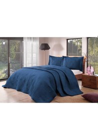 Resim Taç Yatak Örtüsü Seti Perla Lacivert Çift Kişilik 