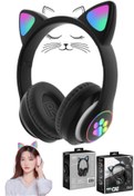 Resim Kensa 23m Kablosuz Bluetooth Kulaklık Led Işıklı Mikrofonlu Kedili Kulaklık Bt5.0 
