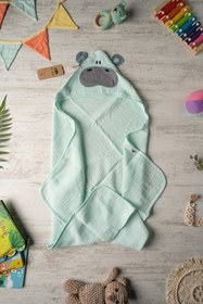Resim Be'Calm Hippo Nakışlı Müslin Organik Pamuk- Banyo Kundak - Mint 