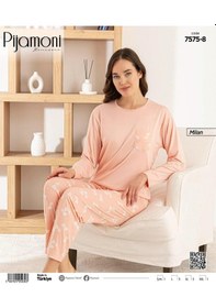 Resim Pijamoni Kadın Milan Bisiklet Yaka Uzun Kol İnce Pijama Takımı 7575/8 - 1 Adet Yavruağzı 