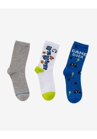 Resim Skechers 3'lü Paket Funny Feet Uzun Çorap Büyük Erkek Çocuk Beyaz-gri-mavi Sk2520125-3474 