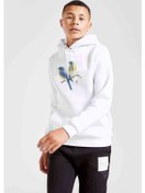 Resim Watercolor Birds Kanarya Baskılı Unisex Çocuk Kapüşonlu Sweat Beyaz 