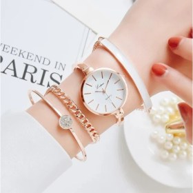 Resim Hanyang Gül Altın Beyaz Set Lvpai Üst Marka Kadın Bilezik Saatler Set Moda Kadın Elbise Bayanlar Bilek Izle Lüks Gül Altın Kuvars Izle Set Montre Femme (Yurt Dışından) 