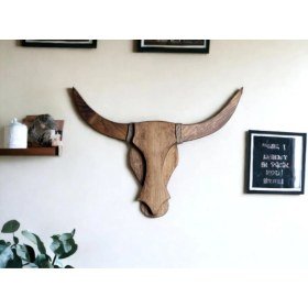 Resim Salon Ofis Cafe Için Doğal Ahşap Çam Ağacı Boğa Kafası Dekoratif Aplik Avize Duvar Dekoru (Işıksız) 