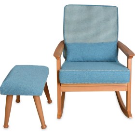 Resim Asedia Iskandinav Naturel Mavi Minderli Puflu Sallanan Sandalye Dinlenme Koltuğu 