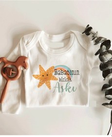 Resim İmaj Tuğbababy Babasının Biricik Aşkı Uzun Kol Çıtçıtlı Organik Bebek Body Beyaz 