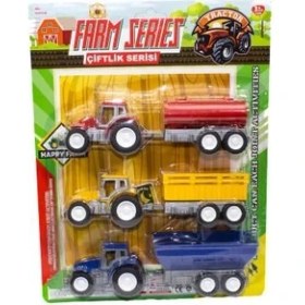 Resim Erzi Oyuncak Traktör Römork Seti Renkli Plastikten 3 Lü Tarım Set 20 cm Boyutunda 