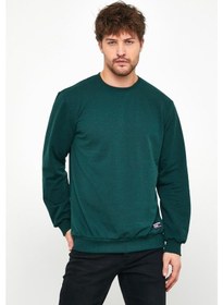 Resim MMetalic Erkek Koyu Yeşil Basic Bisiklet Yaka Sweatshirt 