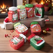 Resim Noel Dekoru - Metal Şeker Kavanozu Stili Süs Kutusu, Kırmızı & Yeşil Altın Detaylı - Ev, Ofis, Parti Kullanımı İçin Uygun - Çoklu Festival Dekorasyonu (Noel, Cadılar Bayramı, Şükran Günü, Yılbaşı) - Güç Gerektirmez - Kolay Temizlenebilir Metal Yüzey - Tazelik Saklama Kabı, Mevsimlik Hediye Kutusu, Dayanıklı Metal Malzeme, Mükemmel Hediye Seçeneği 