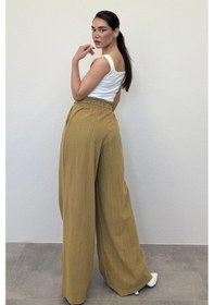 Resim Madmext Hardal Yüksek Bel Bol Paça Pantolon Mg2408 Hardal 