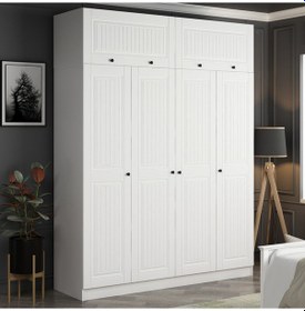 Resim Minar Kale 4 Mebran Kapaklı 2 İç Çekmeceli Dolap Ve Yüklük Beyaz 255cm Beyaz 