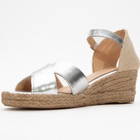 Resim Luvi Shoes Miria Gümüş Hakiki Deri Çapraz Bantlı Kadın Dolgu Topuklu Sandalet Gümüş 