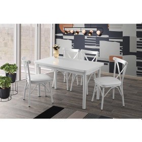 Resim Sweethomemasasandaly Sabit 70X120 Masa Beyaz 4 Adet Çapraz Sandalyetakım 