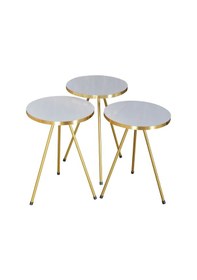 Resim Zigon Sehpa 3'lü Gold Metal Ayak Beyaz Gold 