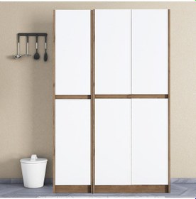 Resim Umg Mobilya Ultra Çok Amaçlı 6 Kapaklı Mutfak Dolabı, Ayakkabılık, Banyo Dolabı, Kiler Dolabı Patentli Beyaz - Meşe 