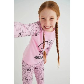 Resim Kız Çocuk Pembe Kız Uzun Kol Pamuklu Pijama Takımı 