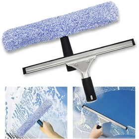 Resim 2'si 1 Arada Profesyonel Cam Temizleme Seti: Silikon Kazıyıcı ve Mikrofiber Bez - Duş Camı, Aynalar, Kapılar ve Arabalar İçin İdeal 