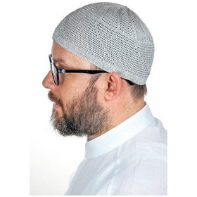 Resim Gold Lüks Dantel Örme Namaz Takkesi Koyu Gri 1 Adet 