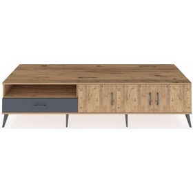 Resim Kronos Tv Ünitesi 3 Raflı Tek Çekmeceli 3 Kapaklı 220x59x51 Çam-çam/antrasit Atlas Çam/antrasıt - Atlas Çam 