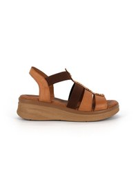 Resim Mammamia D26ys-2820 Taba Renk Hakiki Deri Lastikli Kısa Dolgu Topuklu 5cm Kadın Sandalet 