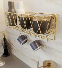 Resim boz concept home Yapışkanlı Paslanmazgold Mutfak Sepet Raf Dekoratif Baharatlık Düzenleyici Sepet 