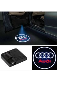 Resim Genel Markalar Audi 2 Adet Araçlar Için Pilli Yapıştırmalı Mesafe Sensörlü Kapı Altı Led Logo / Projektör 