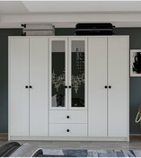 Resim Metalia Gm 036 Lüx 6 Kapı 2 Çekmeceli Düğme Kulplu Aynalı Gardırop 
