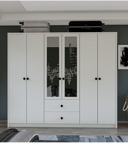 Resim Metalia Gm 036 Lüx 6 Kapı 2 Çekmeceli Düğme Kulplu Aynalı Gardırop 